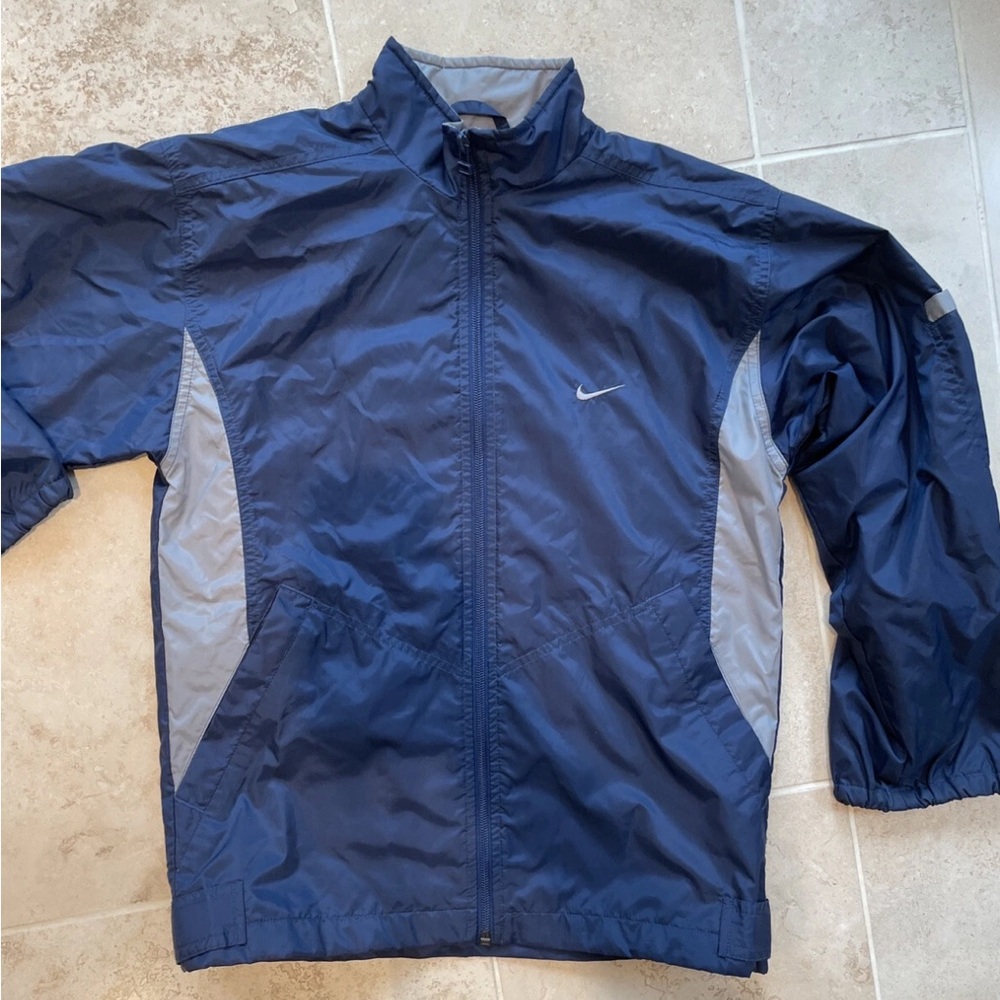 EUC NIKE windbreaker Blue Grey Lightweight Jacket Lined Long Sleeve Zip Nylon